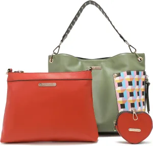 NICOLE LEE Quihn 3 Piece Set, Shoulder Handbag, Zip Pouch Crossbody, Detachable Heart Coin Purse