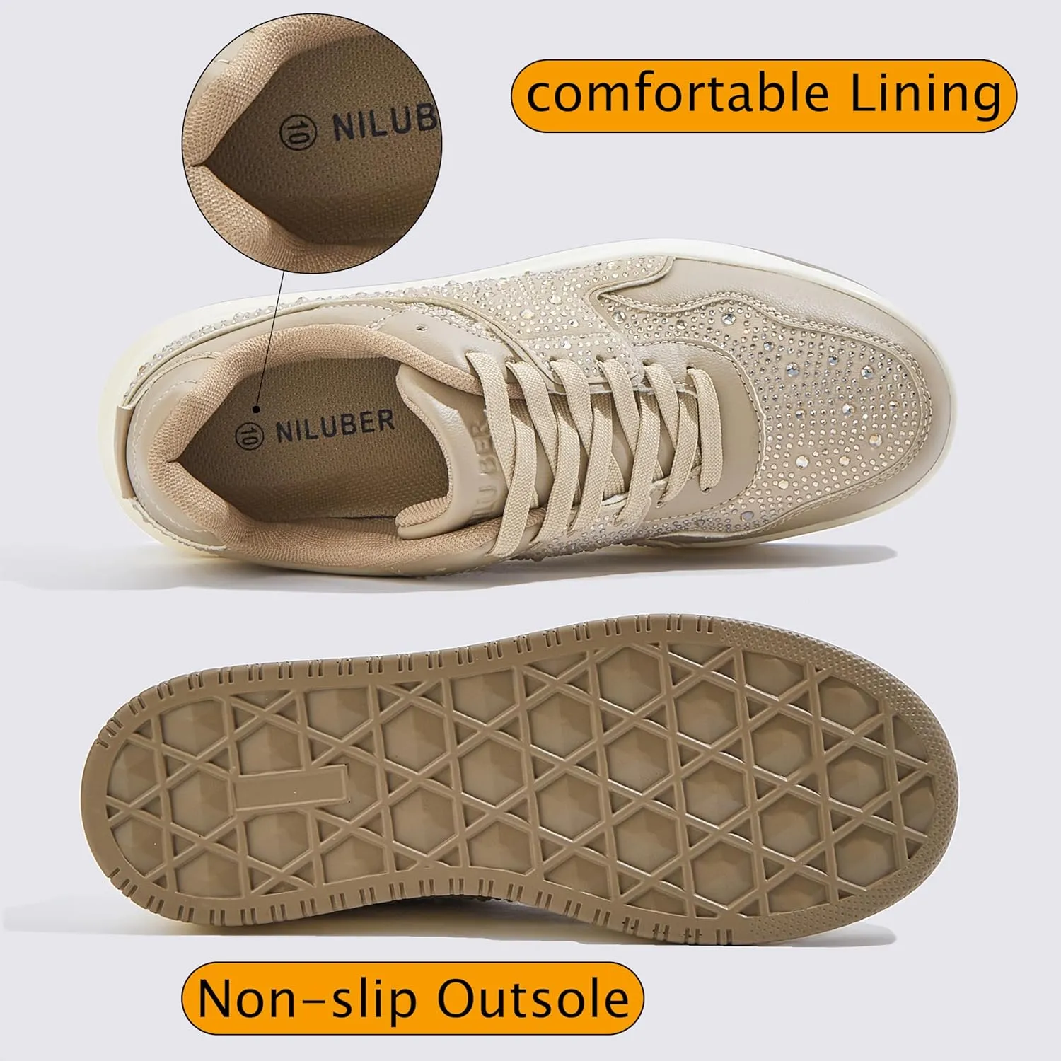 Niluber Women's Platform Sneakers Leather Low Top Tennis Shoes Lace Up Casual Walking Shoes