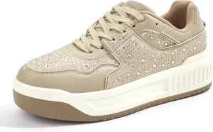 Niluber Women's Platform Sneakers Leather Low Top Tennis Shoes Lace Up Casual Walking Shoes