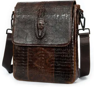 NIUCUNZH Leather Flap Messenger Bag for Men Small Crossbody Shoulder Bag,Novelty Crocodile Embossed