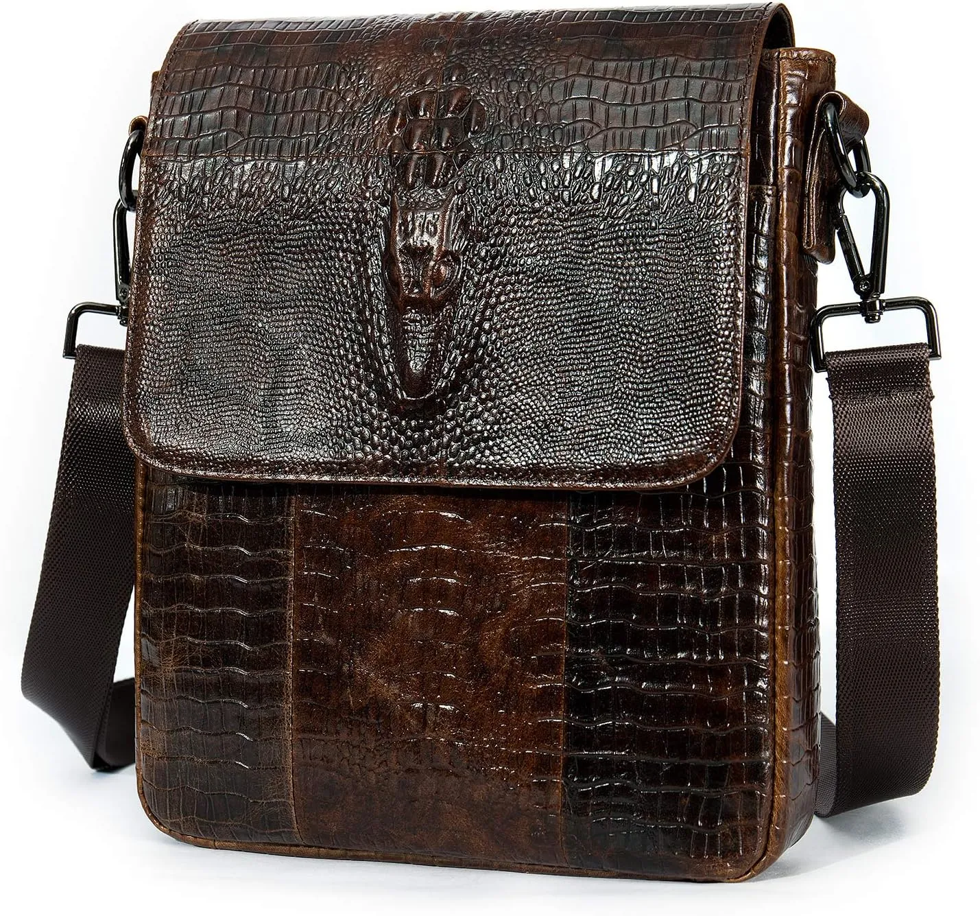 NIUCUNZH Leather Flap Messenger Bag for Men Small Crossbody Shoulder Bag,Novelty Crocodile Embossed