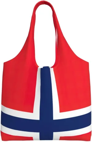 Norwegian flag Print Stylish and Spacious Single Shoulder Commuting Canvas Tote Bag for Work Travel