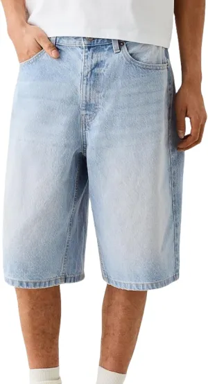 NUFIWI Mens Baggy Denim Shorts Straight Wide Leg Knee Length Denim Carpenter Short Vintage Cargo Jean Jorts with Pockets