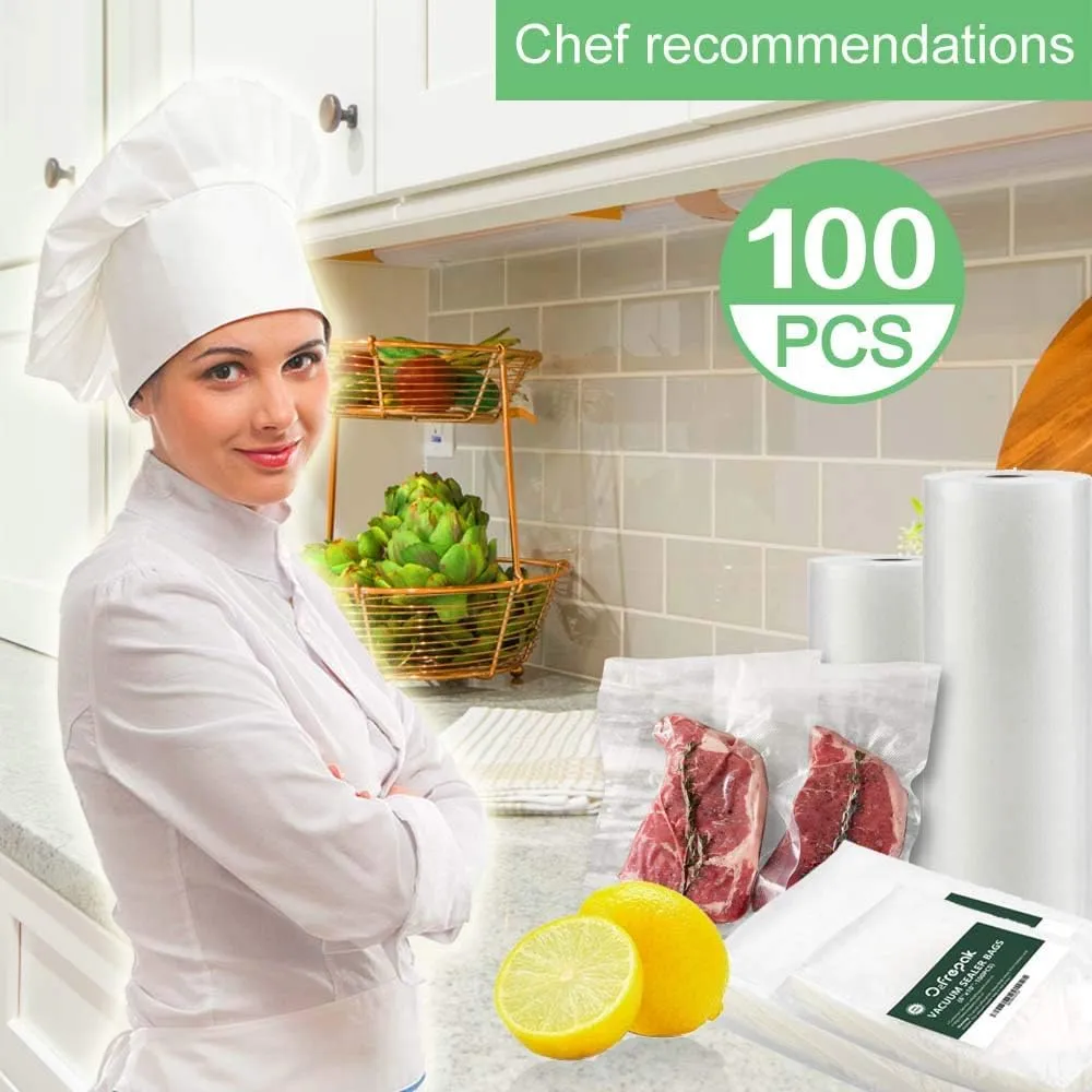 O2frepak 100 Plus Quart 10" x 13" Vacuum Sealer Bags with BPA Free and Puncture Prevention,Vacuum Seal Freezer Bags,Great for Sous Vide Vaccume Sealer PreCut Bags