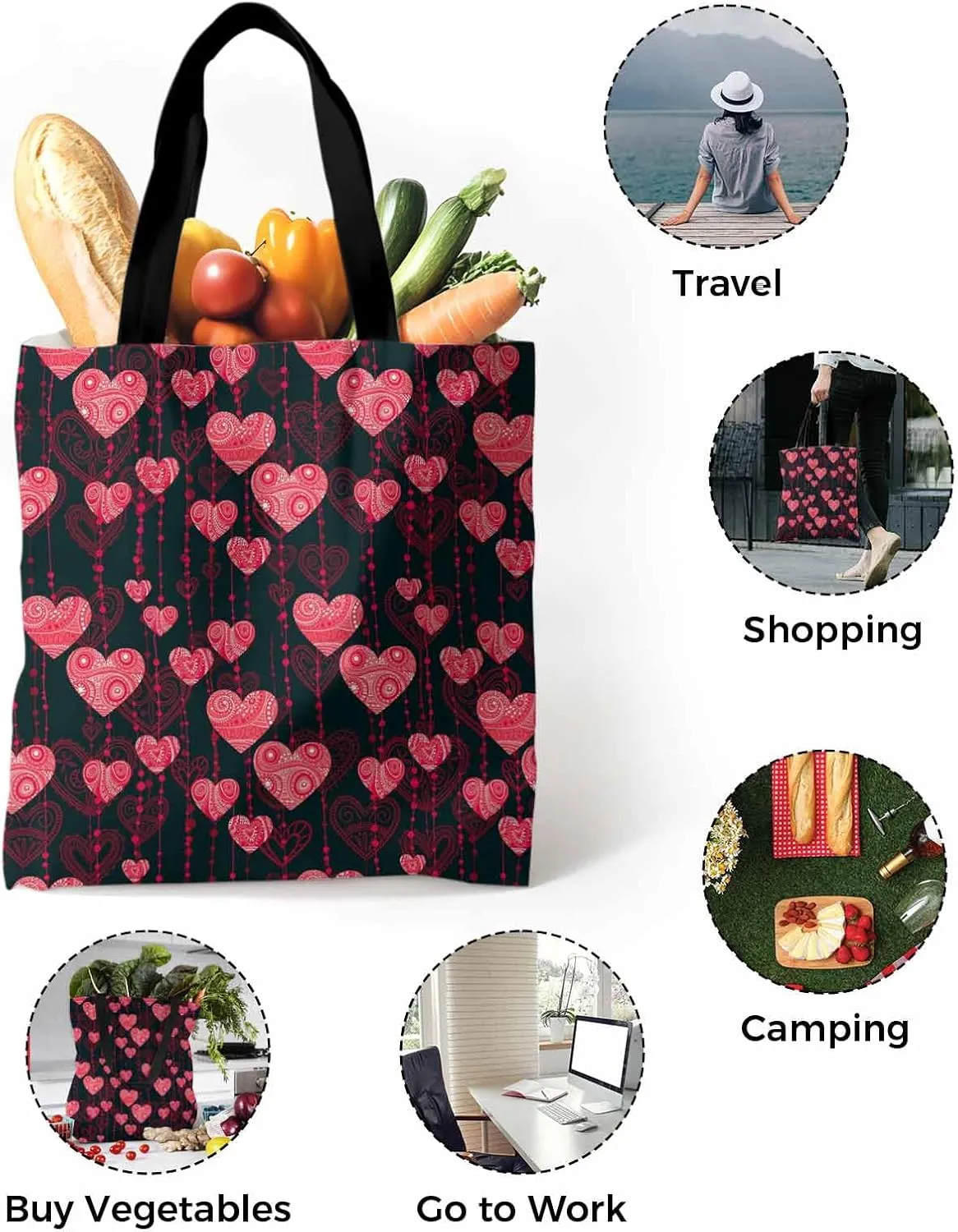 Ocean Party Fire Canvas Tote Bag Red Fire Truck Flame Shoulder Bag Casual Bag with Inner Pocket for Shopping Grocery Work