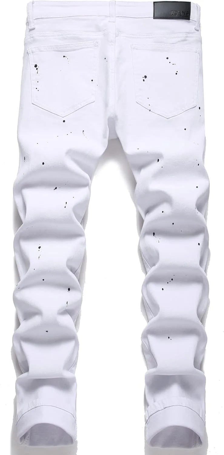 OIIIO Men's Patch Ripped Stretch Regular Fit Jean