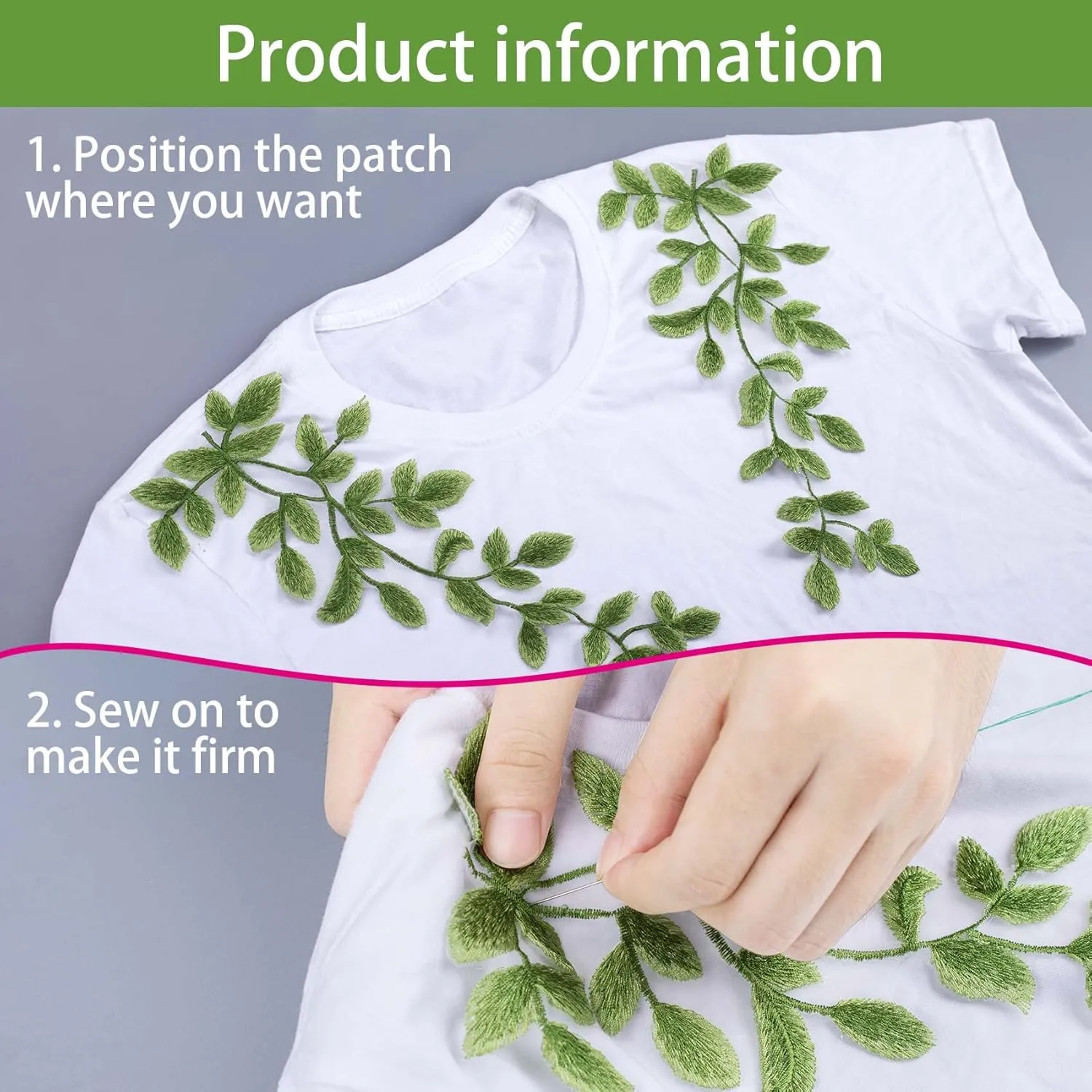 OIIKI 4 Pairs 3D Lace Forest Leaves Vine Patches Decoration, Green Sewing Embroidery Leaf Pattern Appliques, Natural Style Shoulder Collar Embellishment for Costume Crafts Trims