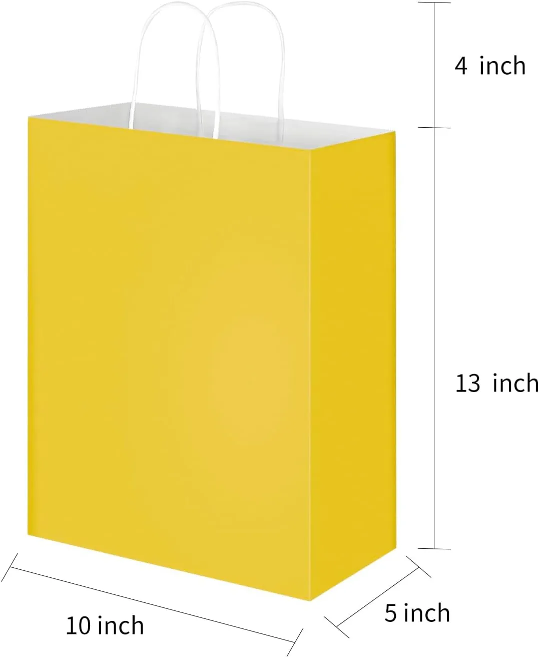 Oikss 50 Pack 10x5x13 Yellow Kraft Paper Bags with Handles Bulk for Birthday Party Favors Grocery Retail Shopping Business Goody Recycled Craft Gift Bags (Large Size, 50 Count)