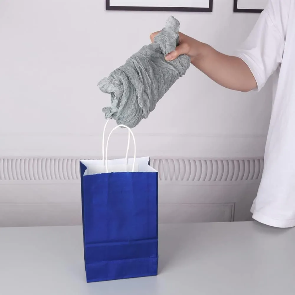 Oikss 50 Pack 5.25x3.25x8.25 Inch Small Royal Blue Kraft Paper Bags with Handles Bulk for Birthday Wedding Party Favors Grocery Retail Shopping Business Goody Craft Gift Bags Cub Sacks, 50 Count