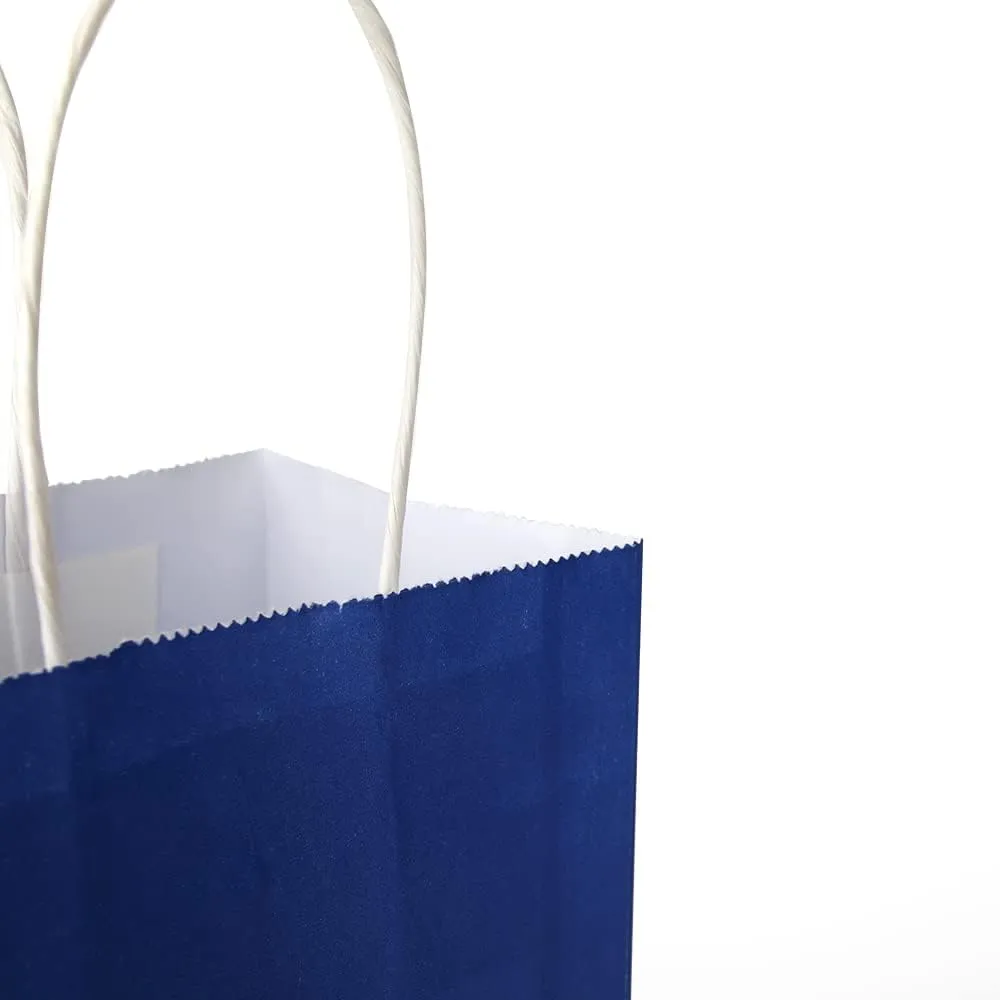 Oikss 50 Pack 5.25x3.25x8.25 Inch Small Royal Blue Kraft Paper Bags with Handles Bulk for Birthday Wedding Party Favors Grocery Retail Shopping Business Goody Craft Gift Bags Cub Sacks, 50 Count