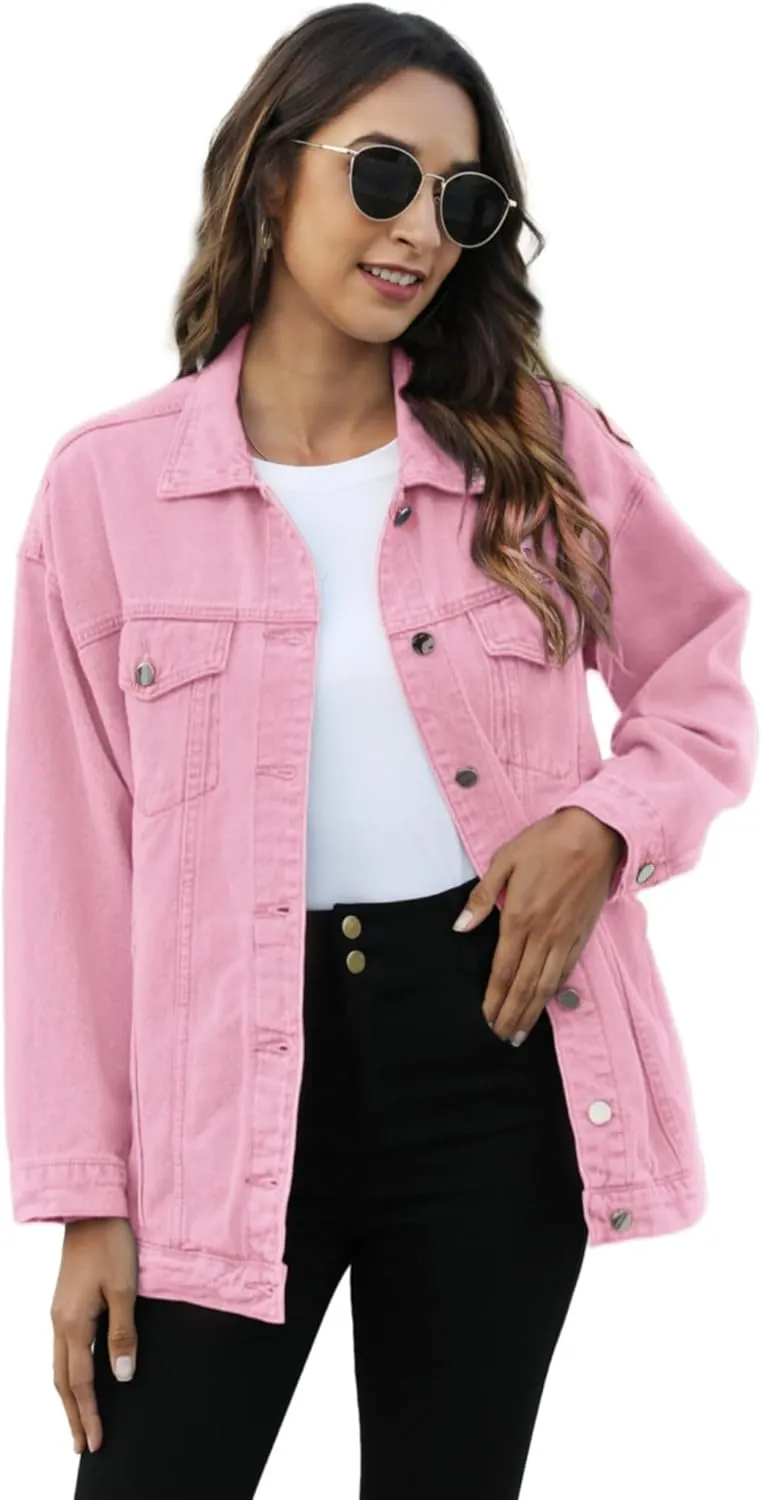Omoone Women's Oversized Mid Long Denim Jacket Jean Biker Coat
