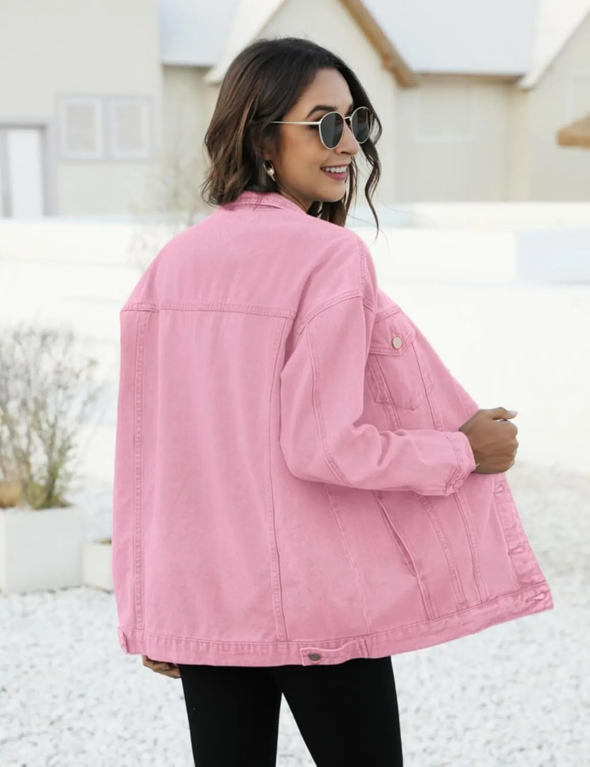 Omoone Women's Oversized Mid Long Denim Jacket Jean Biker Coat