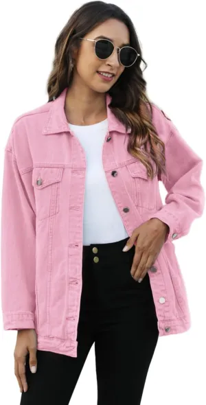 Omoone Women's Oversized Mid Long Denim Jacket Jean Biker Coat