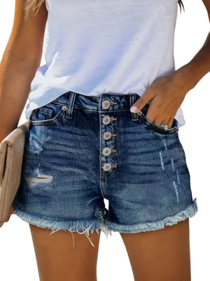 onlypuff Women Denim Shorts Cut Off Mid Rise Frayed Jean Shorts