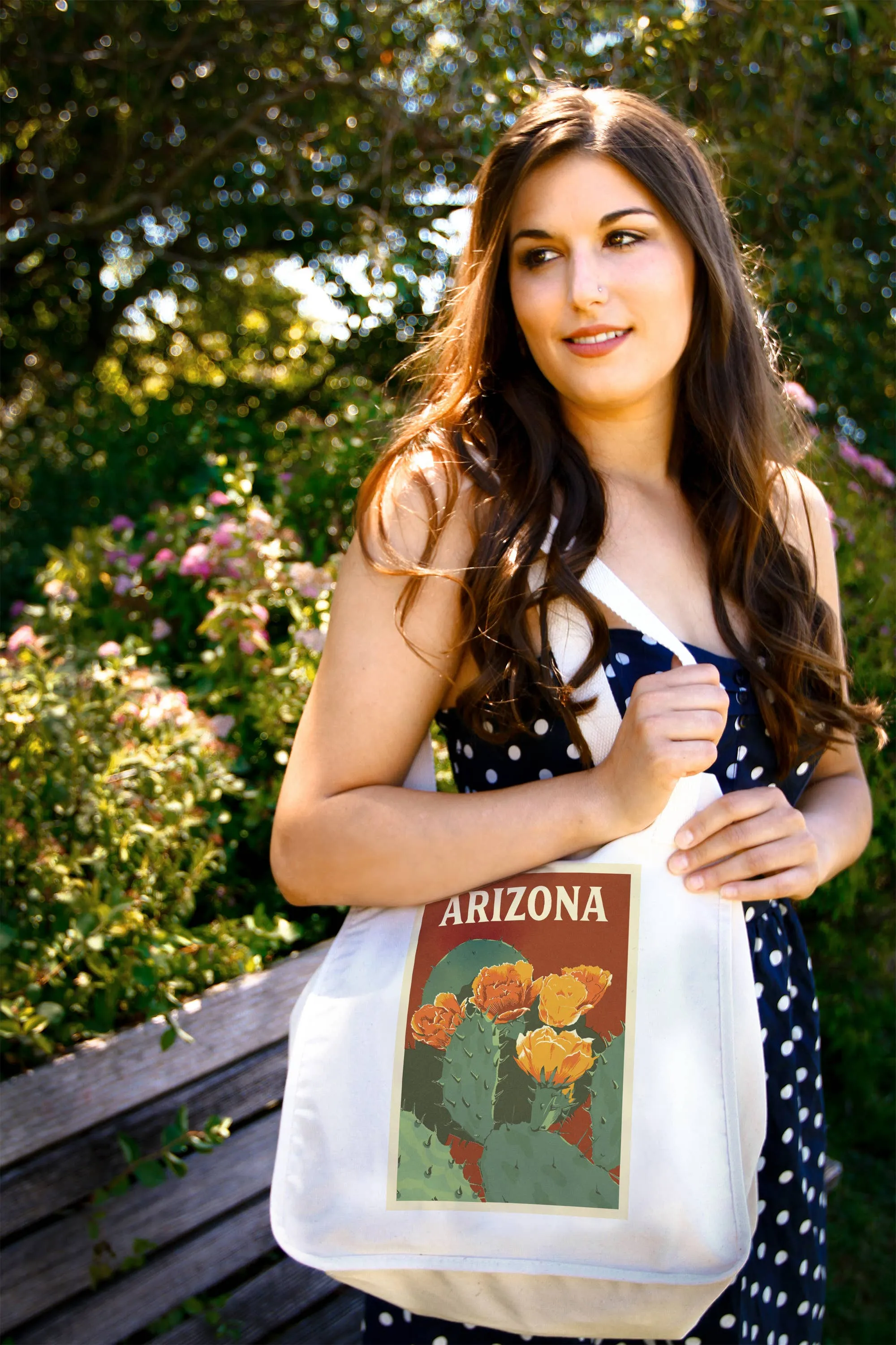 ORGANIC TOTE BAG Arizona, Prickly Pear Cactus Letterpress