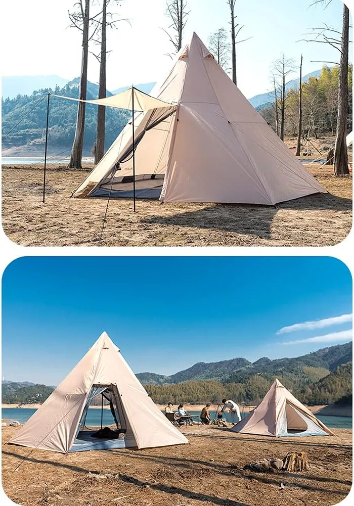 Outdoor Tent Ultralight Teepee Tent Family Pyramid Tent for Backpacking, Camping, Hiking, Bushcraft, Travel, Winter Camping (Khaki 460X460X300CM) (White 340X290X200CM) (Khaki 460X460X300CM)