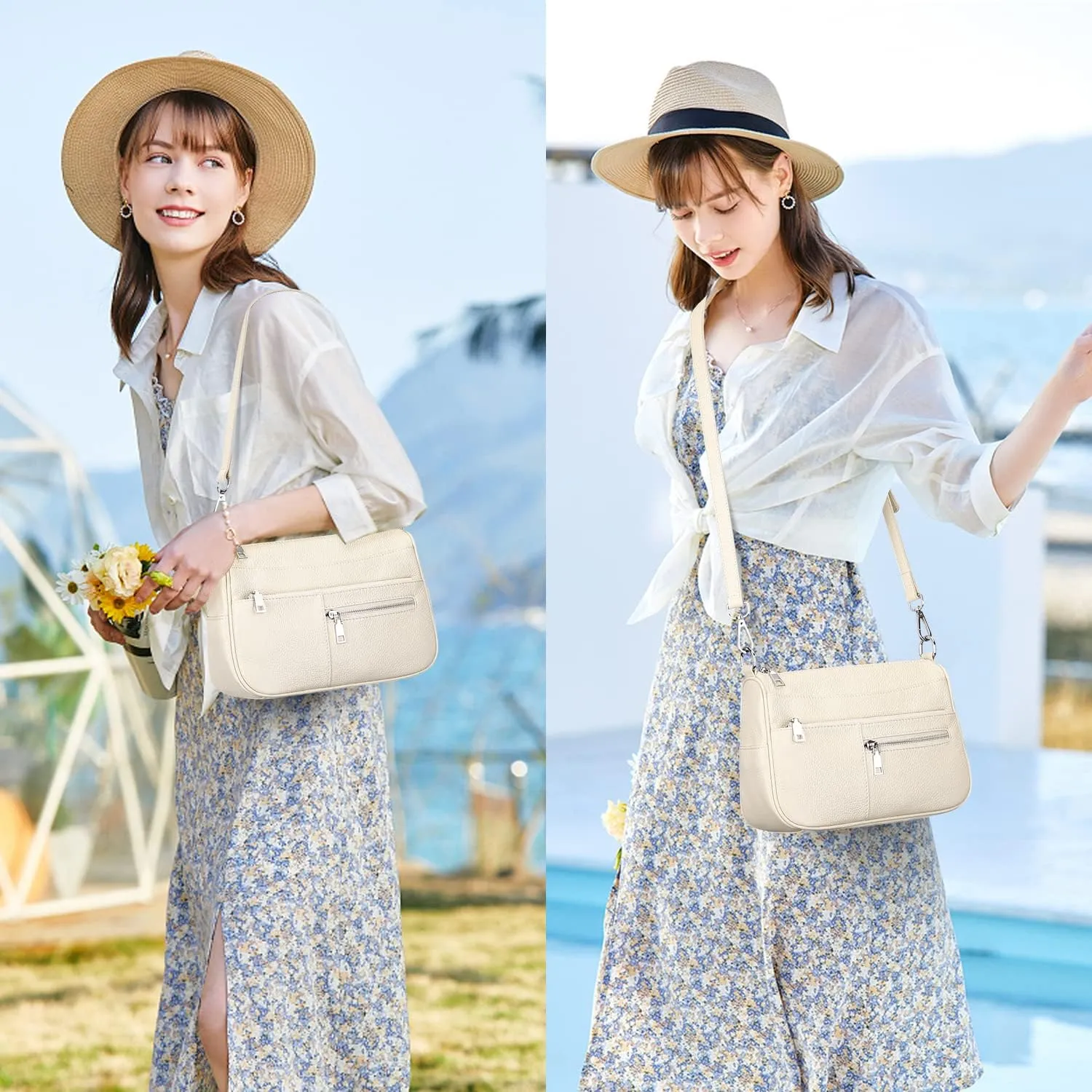 Over Earth Genuine Leather Shoulder Bag Small Crossbody Handbags for Women Ladies Purse