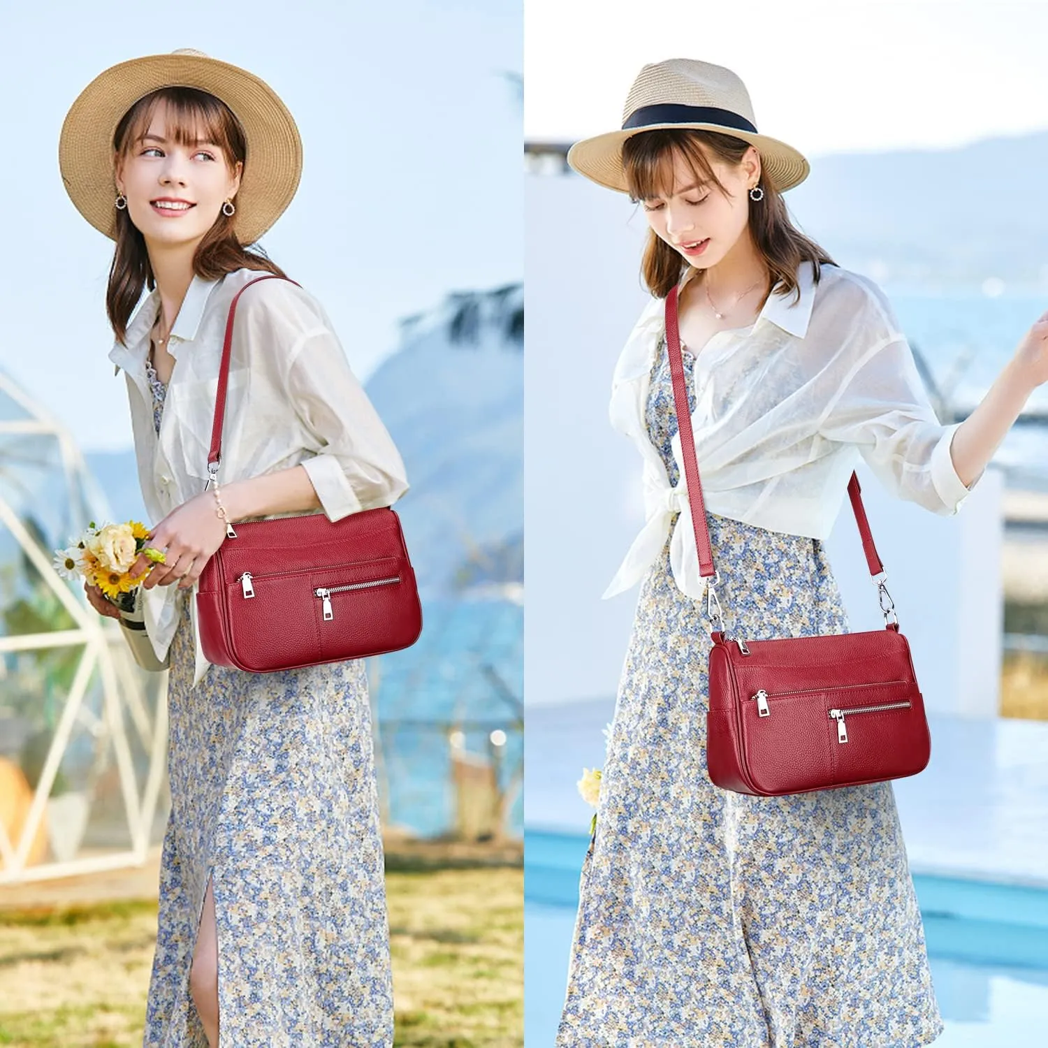 Over Earth Genuine Leather Shoulder Bag Small Crossbody Handbags for Women Ladies Purse
