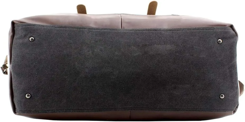 Overnight Canvas Leather Travel Tote Duffel Shoulder Handbag Bag,170805-black One Size (Hardcode)