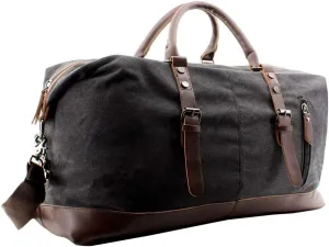 Overnight Canvas Leather Travel Tote Duffel Shoulder Handbag Bag,170805-black One Size (Hardcode)