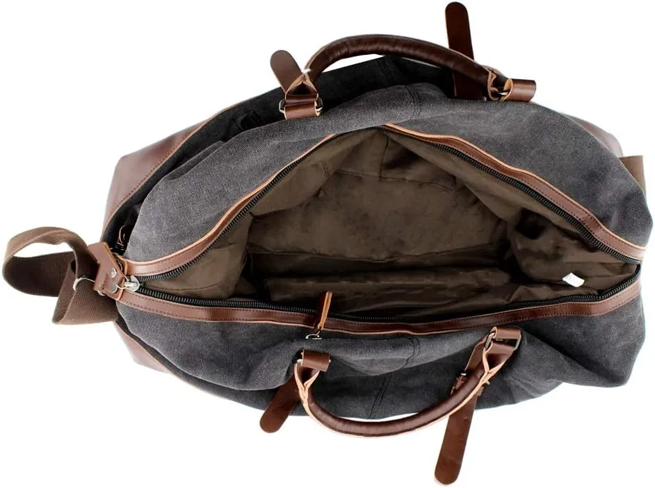 Overnight Canvas Leather Travel Tote Duffel Shoulder Handbag Bag,170805-black One Size (Hardcode)