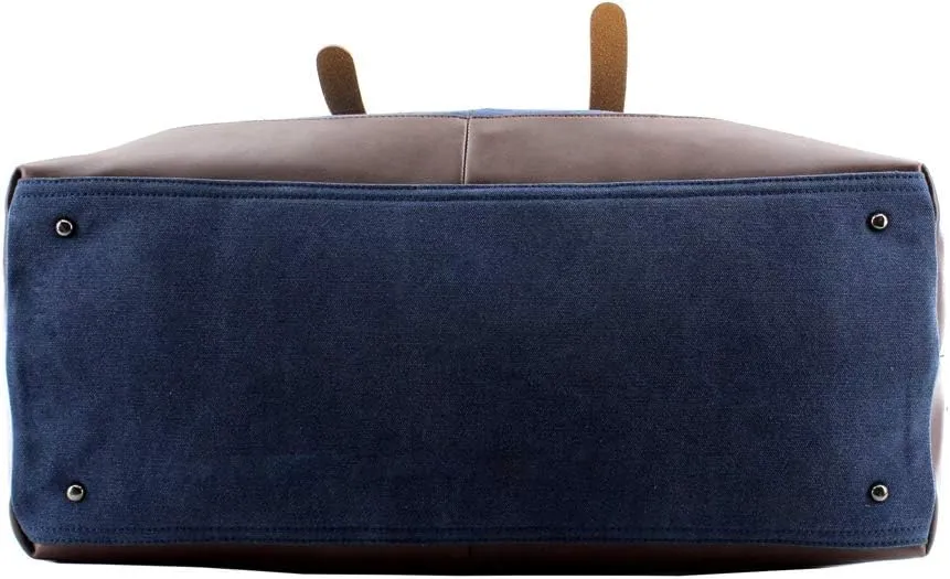Overnight Canvas Leather Travel Tote Duffel Shoulder Handbag Bag,170805-blue One Size (Hardcode)