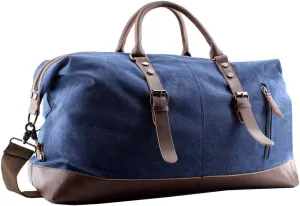 Overnight Canvas Leather Travel Tote Duffel Shoulder Handbag Bag,170805-blue One Size (Hardcode)