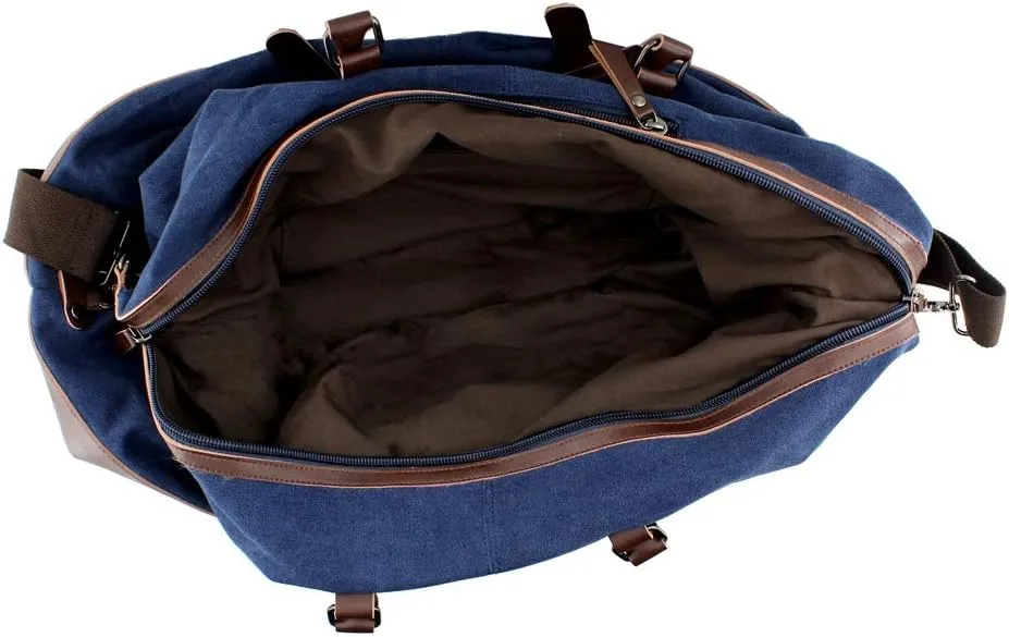 Overnight Canvas Leather Travel Tote Duffel Shoulder Handbag Bag,170805-blue One Size (Hardcode)