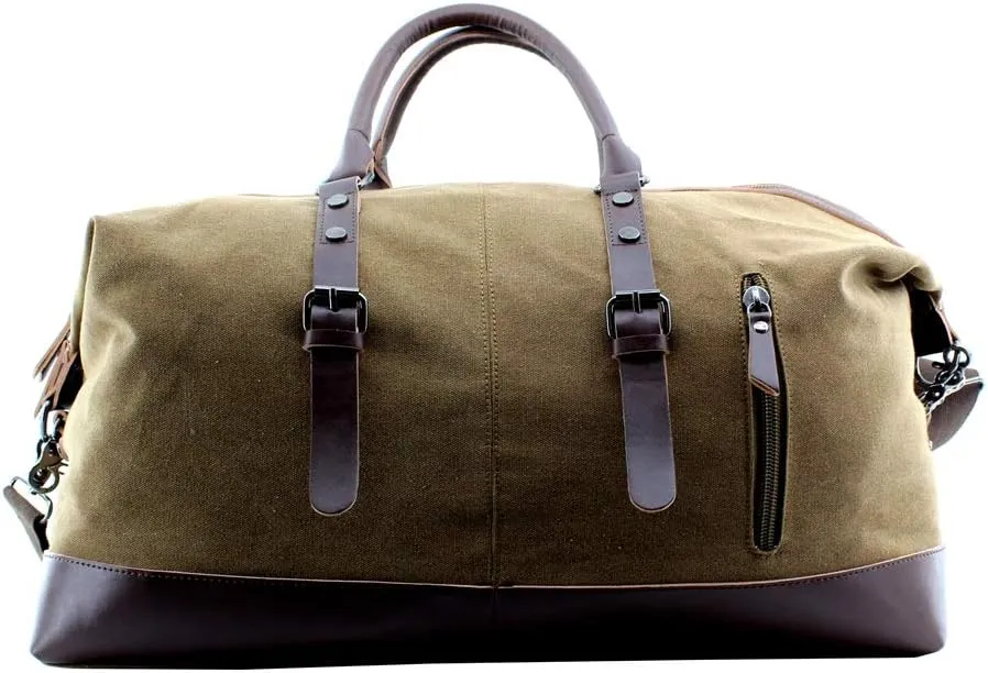 Overnight Canvas Leather Travel Tote Duffel Shoulder Handbag Bag,170805-brown