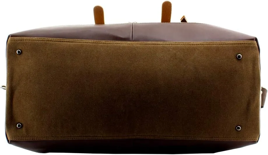 Overnight Canvas Leather Travel Tote Duffel Shoulder Handbag Bag,170805-brown