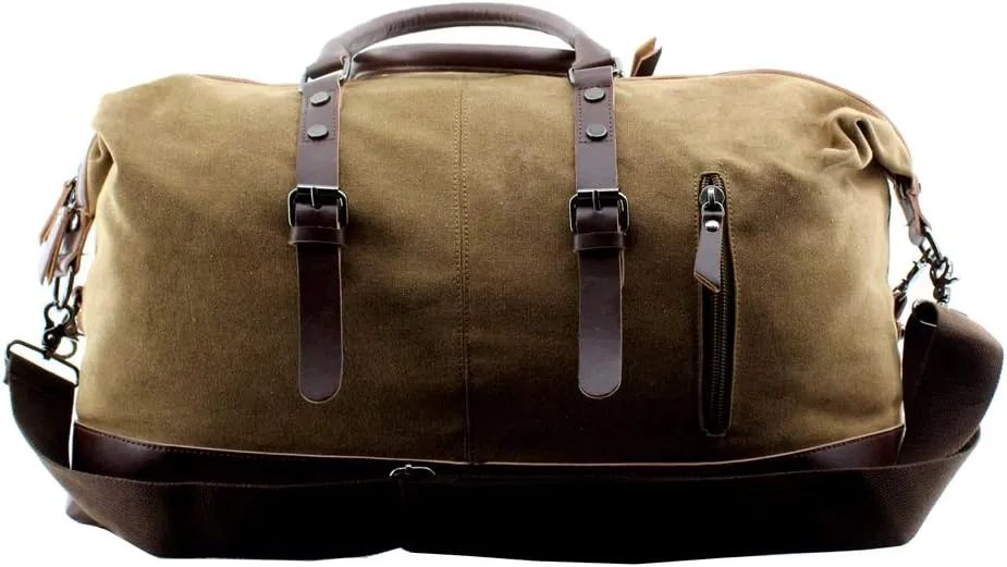 Overnight Canvas Leather Travel Tote Duffel Shoulder Handbag Bag,170805-brown