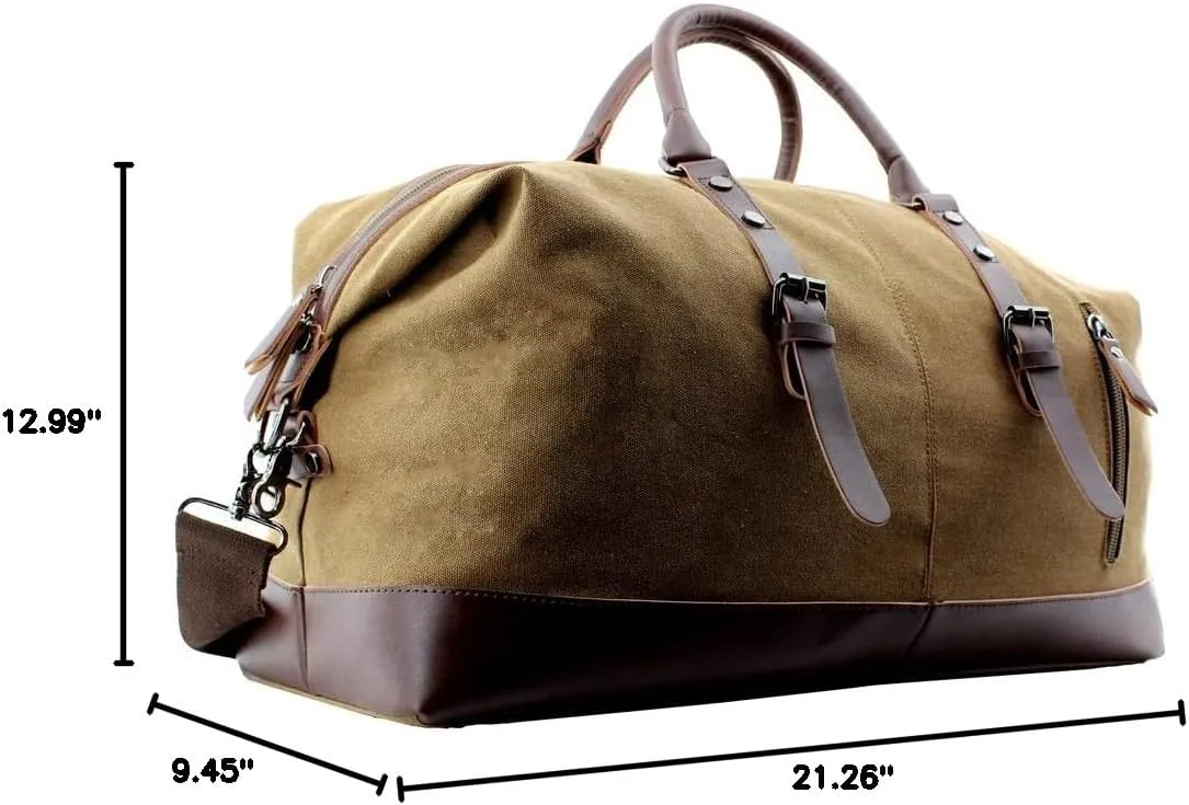 Overnight Canvas Leather Travel Tote Duffel Shoulder Handbag Bag,170805-brown