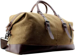 Overnight Canvas Leather Travel Tote Duffel Shoulder Handbag Bag,170805-brown