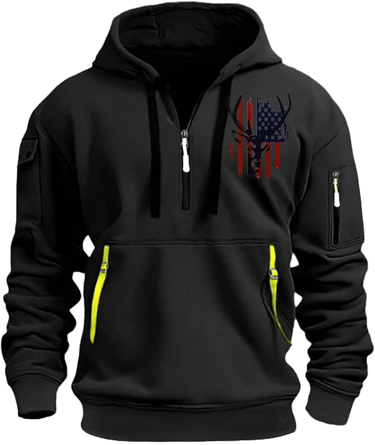 Oversized Hoodie Men,Half Zip Hoodie Men Pullover Tactical Sweatshirt Vintage Long Sleeve Casual Hoodie with Pockets