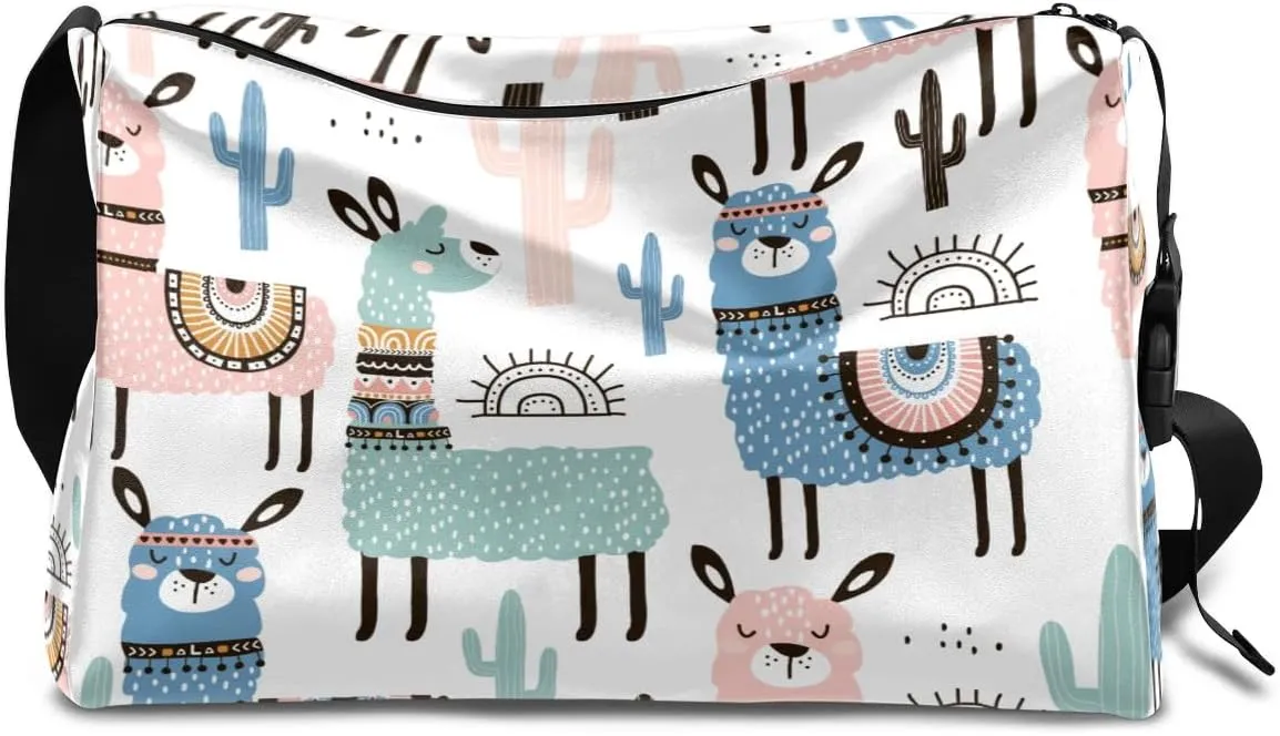 Painting Alpaca Cactu Small Gym Bag for Men Women Workout Sport Duffle Bag Waterproof Weekender Overnight Bag Lightweight Carry on Tote Bag Crossbody Shoulder Travel Bag for Swim Yoge Dance