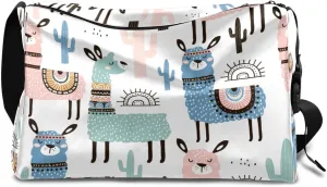 Painting Alpaca Cactu Small Gym Bag for Men Women Workout Sport Duffle Bag Waterproof Weekender Overnight Bag Lightweight Carry on Tote Bag Crossbody Shoulder Travel Bag for Swim Yoge Dance