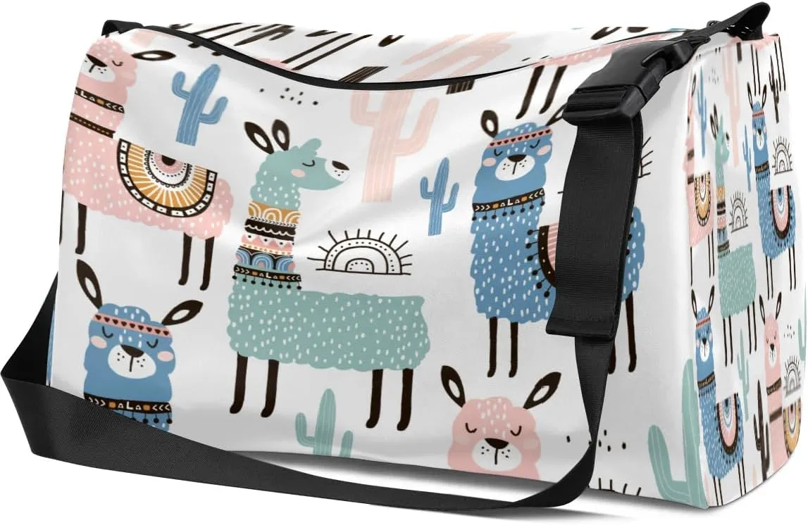Painting Alpaca Cactu Small Gym Bag for Men Women Workout Sport Duffle Bag Waterproof Weekender Overnight Bag Lightweight Carry on Tote Bag Crossbody Shoulder Travel Bag for Swim Yoge Dance