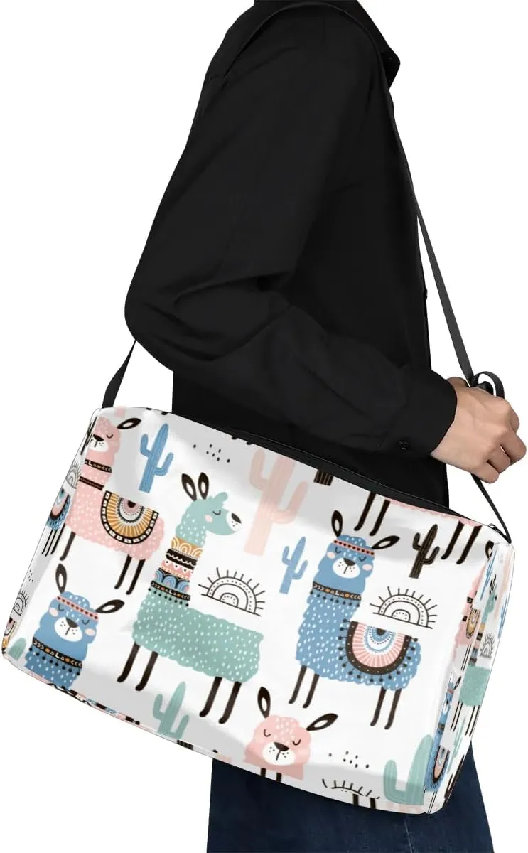 Painting Alpaca Cactu Small Gym Bag for Men Women Workout Sport Duffle Bag Waterproof Weekender Overnight Bag Lightweight Carry on Tote Bag Crossbody Shoulder Travel Bag for Swim Yoge Dance