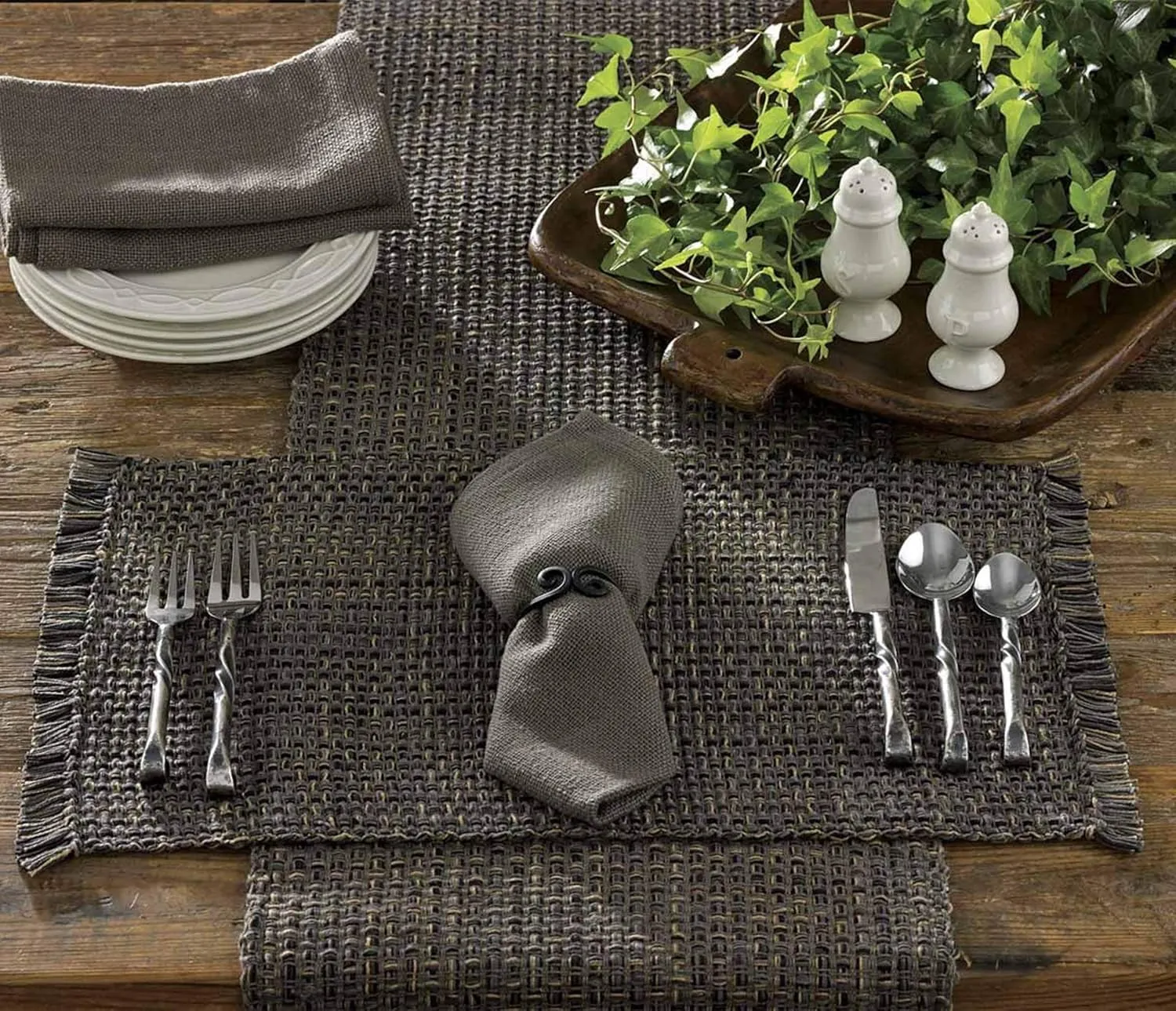 Park Designs Black Expresso Tweed Farmhouse Table Runner 36 Inch | 13x36 Rustic Dining Table Accessory | Hand Loomed & Rugged Texture | Modern Farmhouse Table Runners 36 Inches