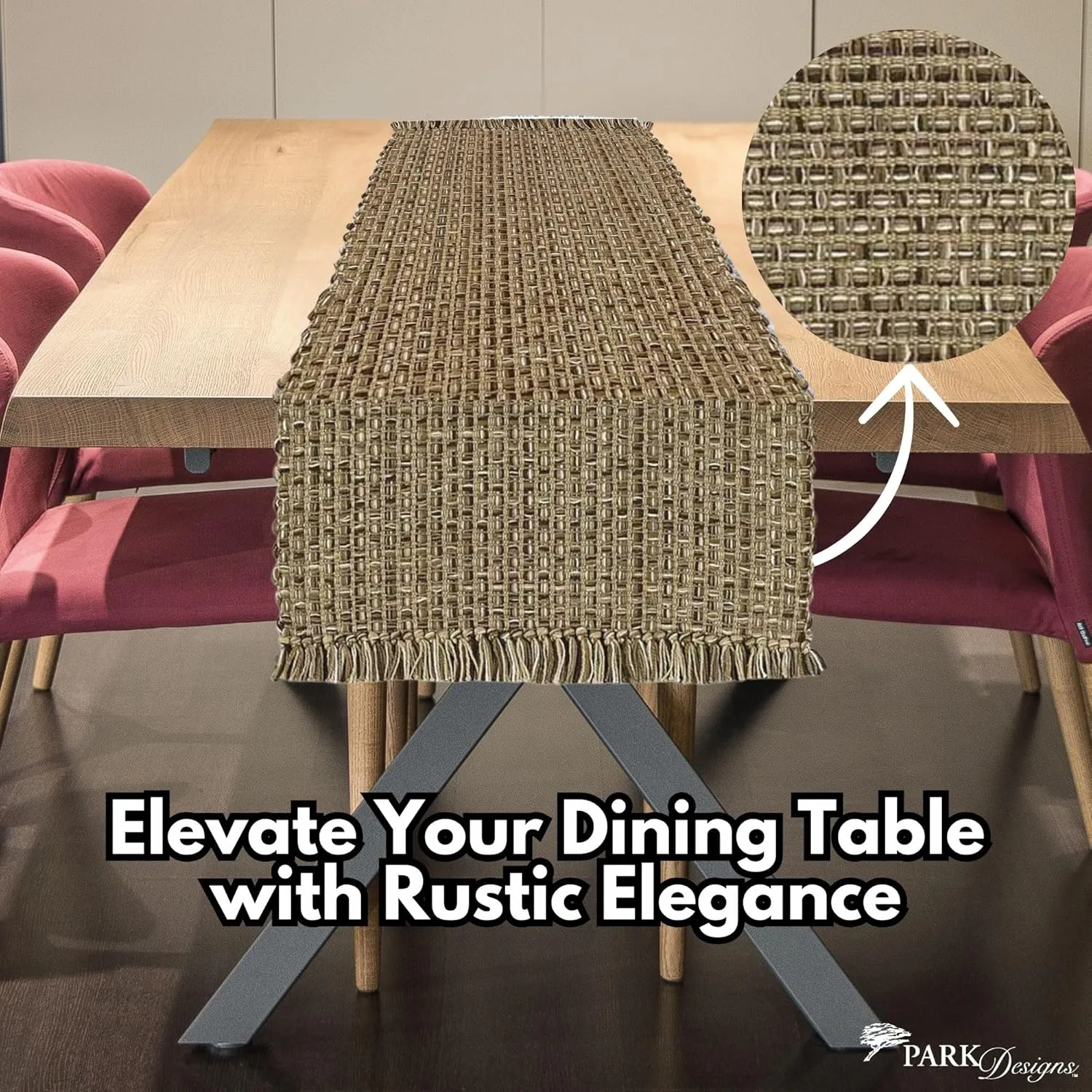 Park Designs Expresso Tweed Farmhouse Table Runner 36 Inch | 13x36 Rustic Dining Table Accessory | Hand Loomed & Rugged Texture | Modern Farmhouse Table Runners 36 Inches