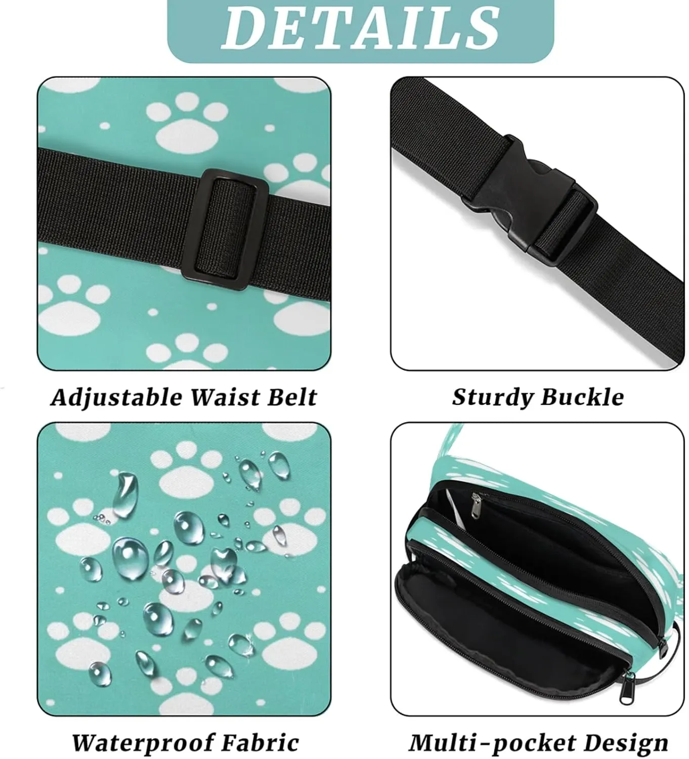 Paw Prints Waterproof Unisex Square Fanny Pack, Adjustable Waist Bag with Pockets, Sturdy Lightweight Crossbody Bag for Travel, Running, Hiking (9x6.1x2.5 Inches)