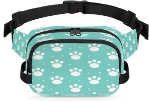 Paw Prints Waterproof Unisex Square Fanny Pack, Adjustable Waist Bag with Pockets, Sturdy Lightweight Crossbody Bag for Travel, Running, Hiking (9x6.1x2.5 Inches)