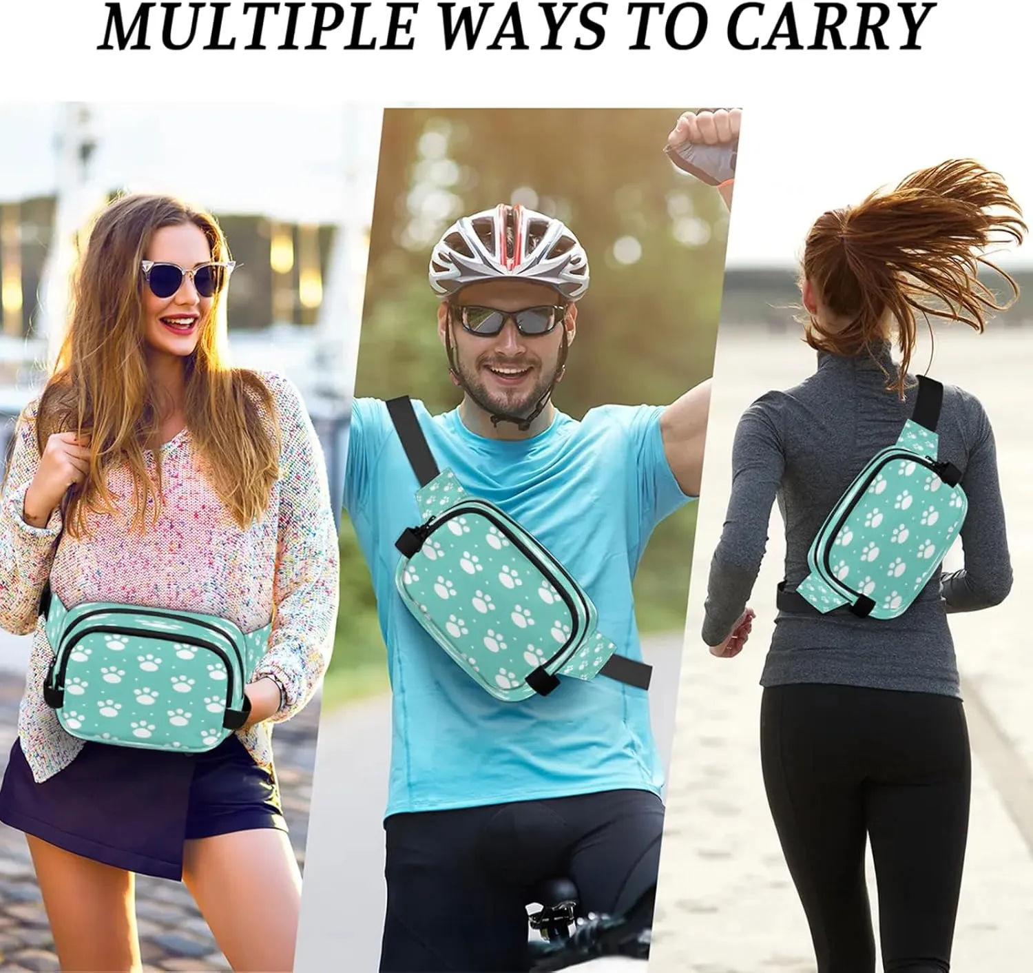 Paw Prints Waterproof Unisex Square Fanny Pack, Adjustable Waist Bag with Pockets, Sturdy Lightweight Crossbody Bag for Travel, Running, Hiking (9x6.1x2.5 Inches)
