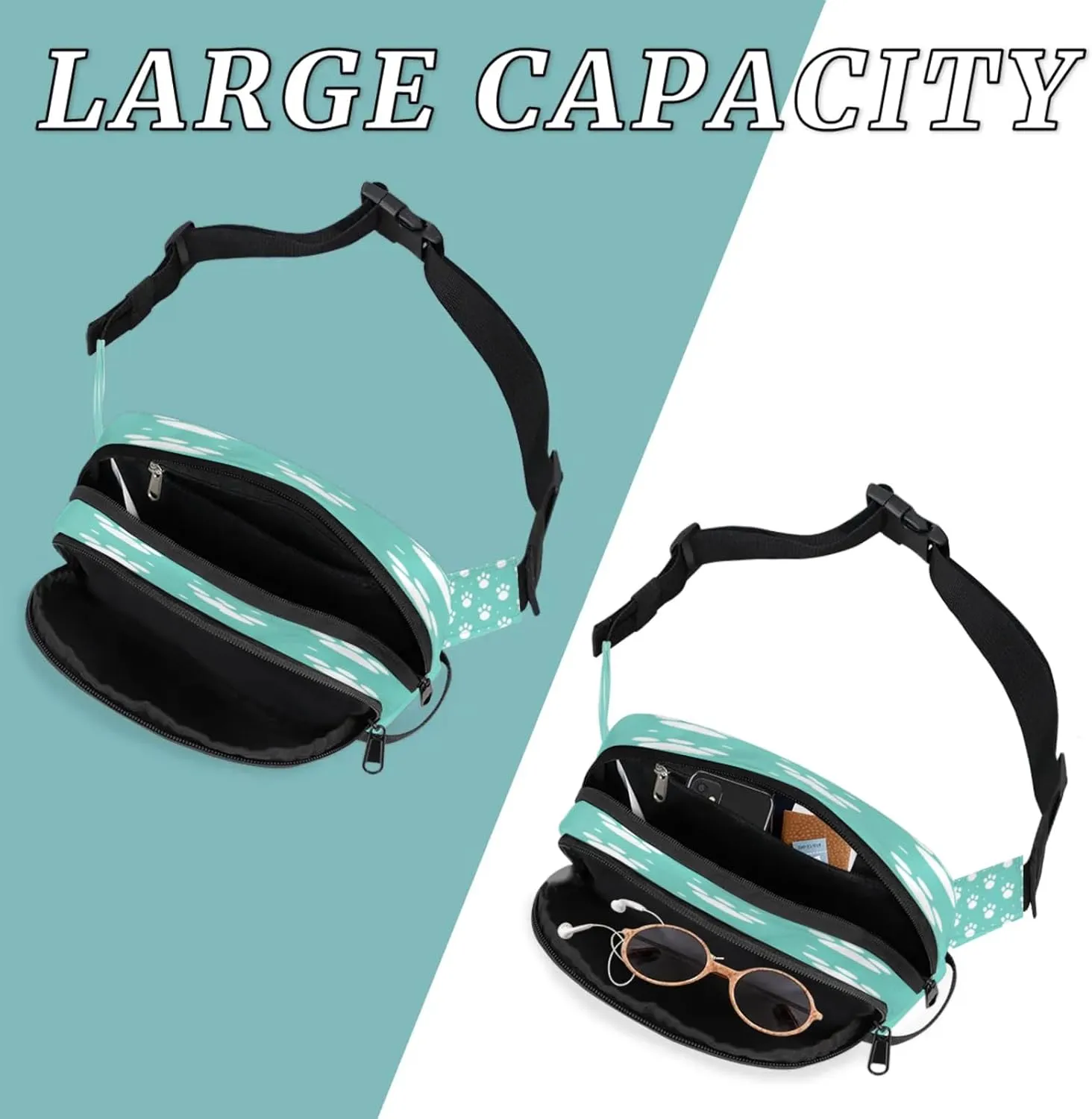 Paw Prints Waterproof Unisex Square Fanny Pack, Adjustable Waist Bag with Pockets, Sturdy Lightweight Crossbody Bag for Travel, Running, Hiking (9x6.1x2.5 Inches)