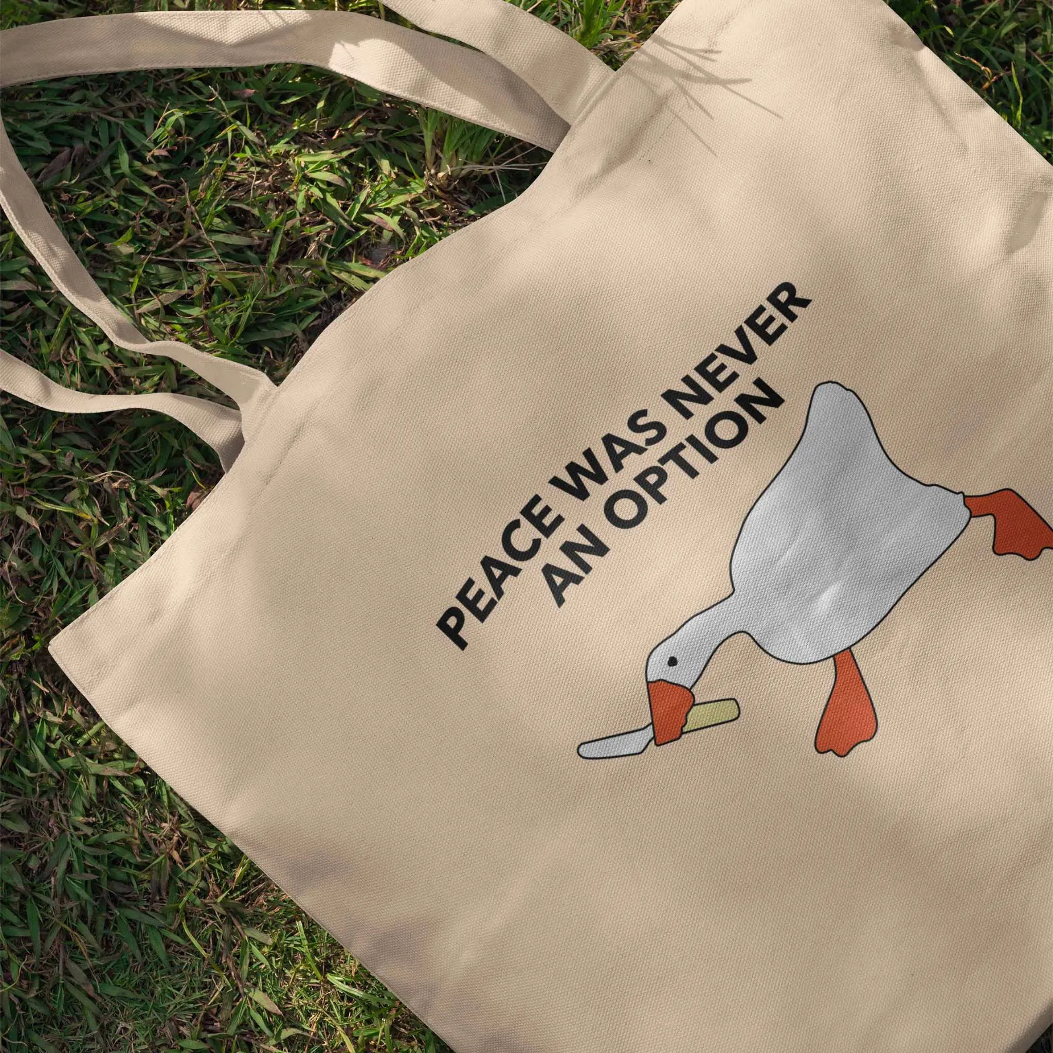 Peace Was Never an Option – Goose Meme Tote Bag