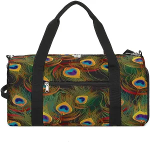 Peacock Feathers Travel Gym Bag Sport Workout Duffel Bags with Compartments And Side Pocket