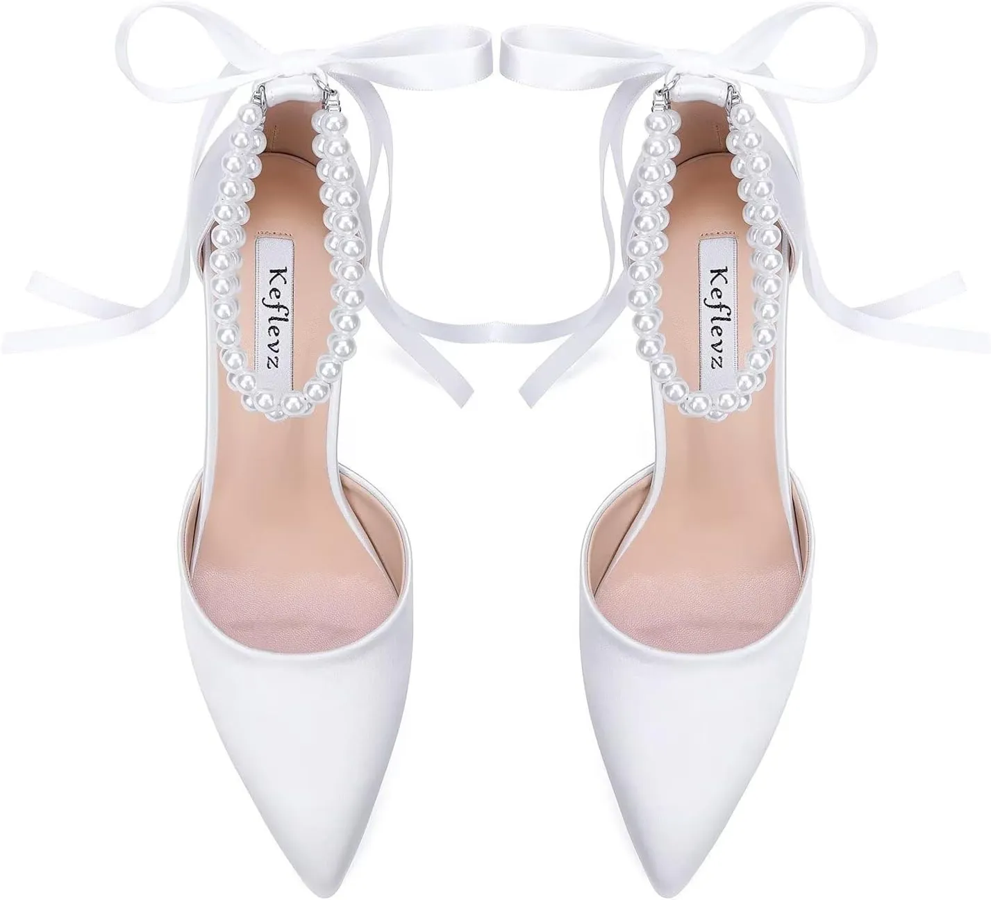Pearl Heels Wedding Shoes for Bride Closed Toe Bridal Shoes Wedding Party Pumps