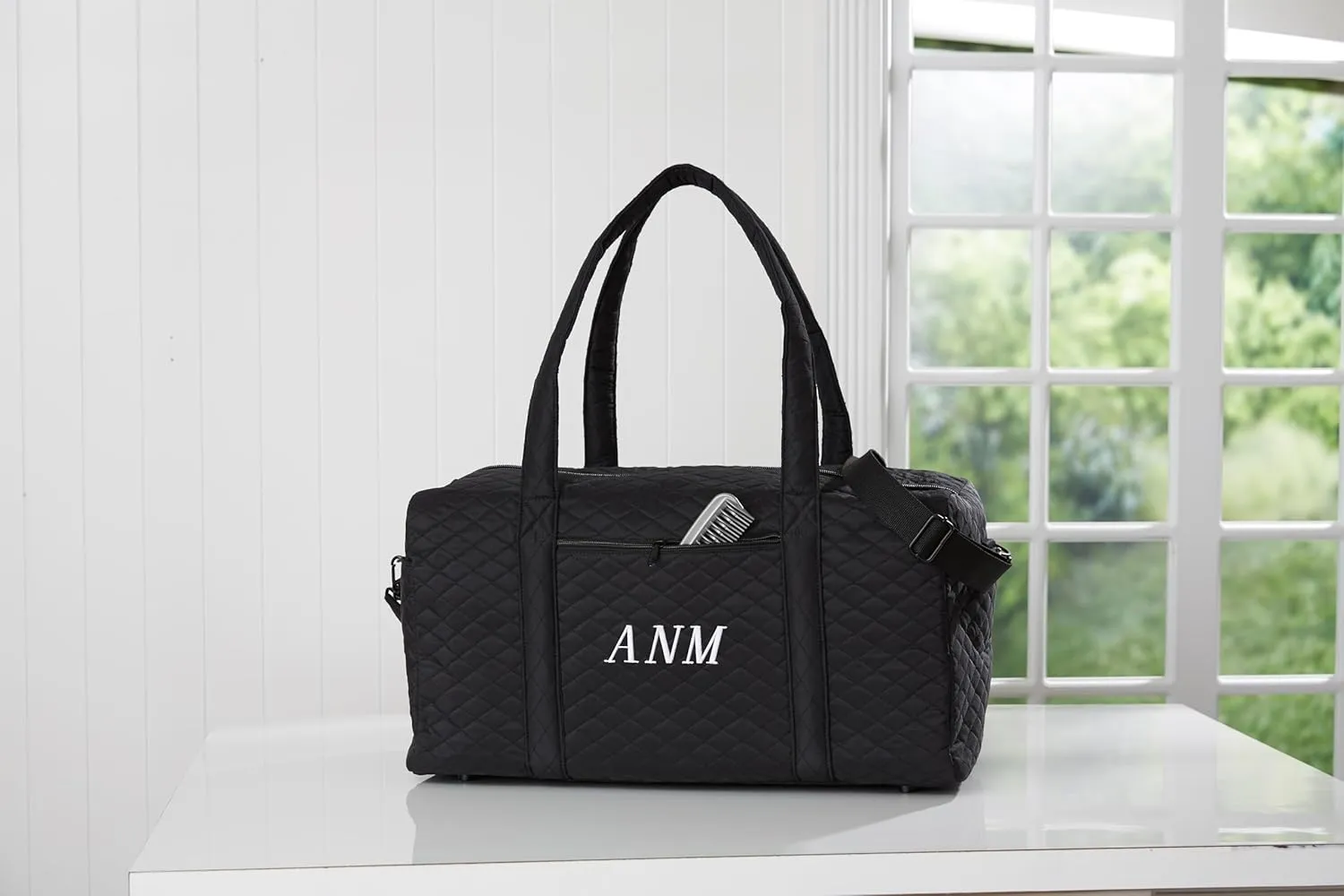 Personalization Universe Embroidered Monogram Quilted Duffel Bag