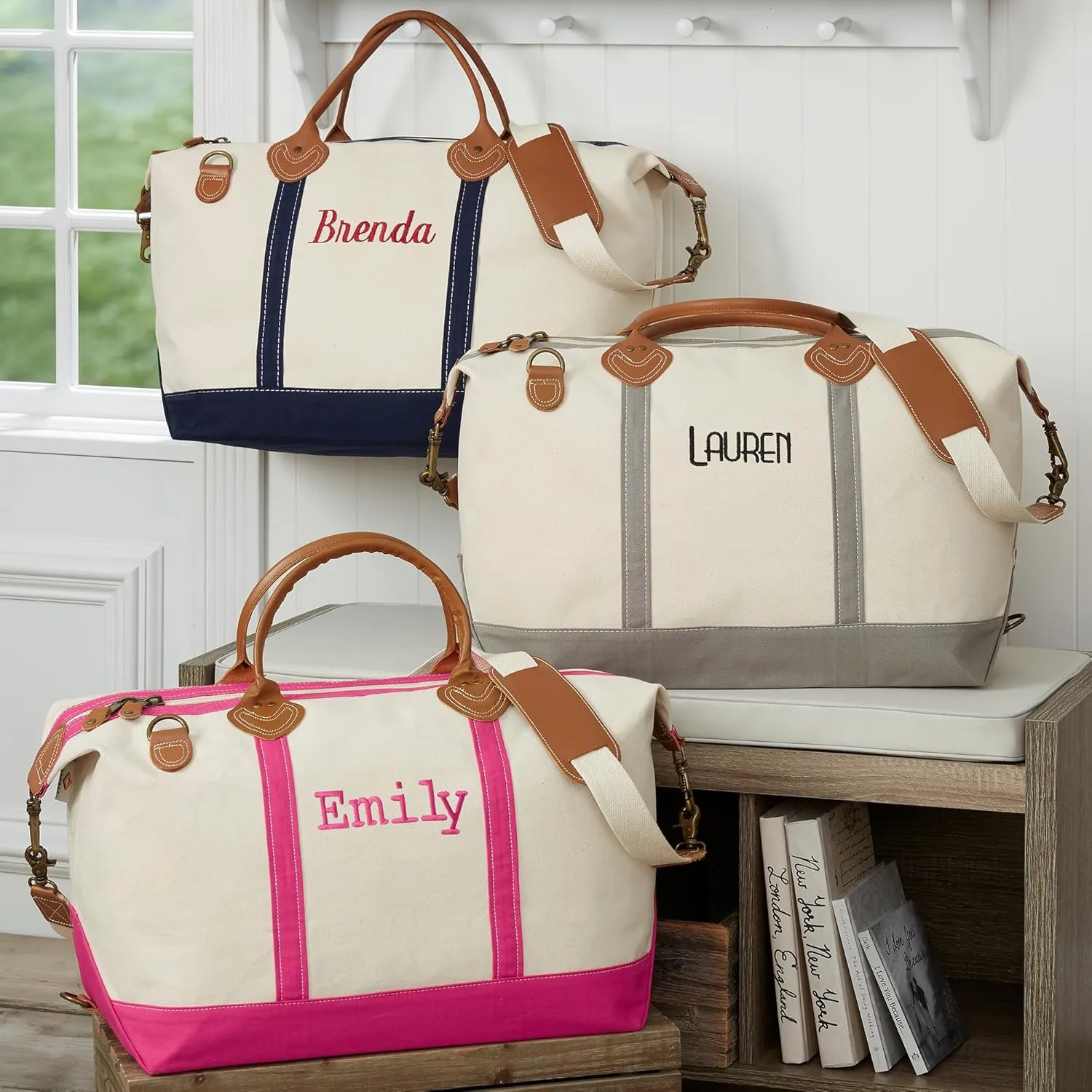 Personalization Universe Special Occasions Luxurious Weekender Embroidered Grey Canvas Duffel