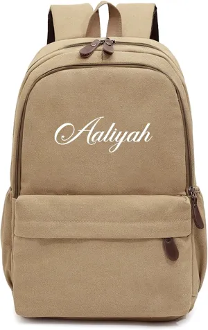 Personalized Embroidered Backpack Adult Lightweight Casual Laptop Backpack with Name for Men and Women, Daily Use Backpack, Custom khaki Backpack for School, College and Travel Bookbag